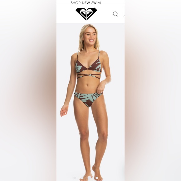 NWT ROXY -Palm Cruz Triangle Bikini- BITTER CHOCOLATE PALMERIA (adjustable) - Picture 2 of 14